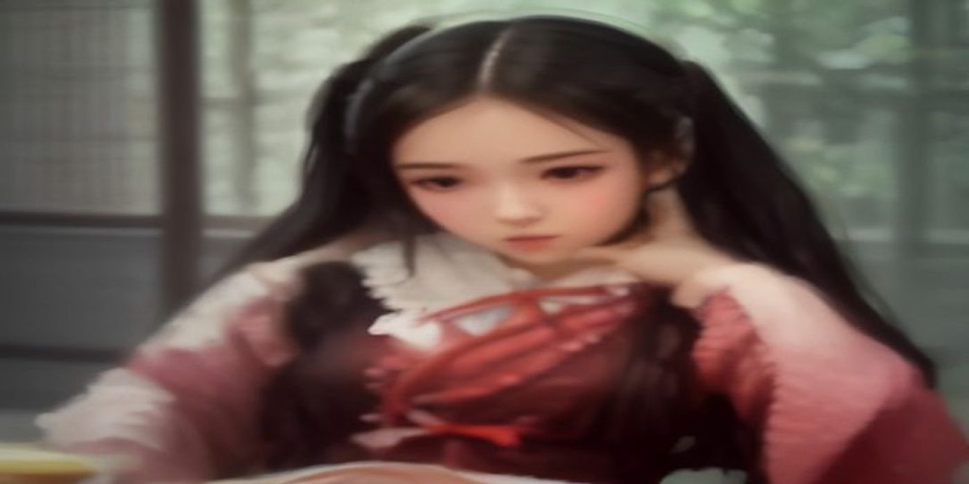 华丽 lolita 风格少女身着玫红色蓬蓬裙与蕾丝头饰，站立于复古玫瑰花园中，阳光透过树叶洒落，画面唯美梦幻