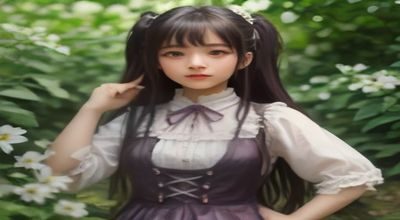 country lolita 风格少女身着棉麻格纹蓬蓬裙，搭配草帽与花篮，在田园花海中漫步，自然清新