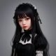 gothic lolita 专家陈墨染，身着黑色蕾丝 lolita 礼服，气质冷艳神秘，专业造型师